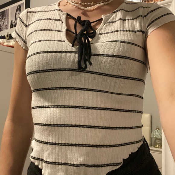 Urban outfitters white and black stripped top with double front black tie. - Picture 1 of 3